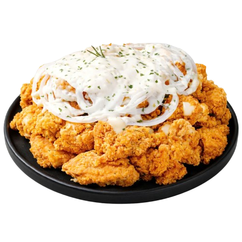 Creamy onion fried chicken in Da Nang at Mr Lee Korean Food & Drink, crispy Korean chicken with creamy sauce near My An Beach